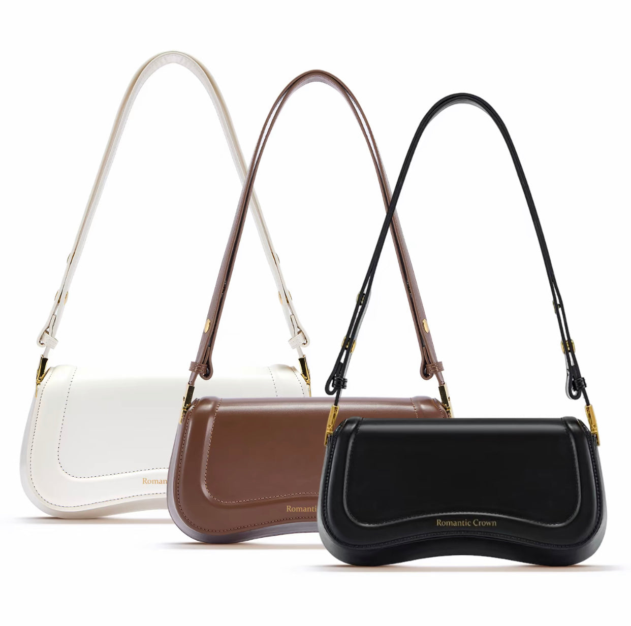 BOLSA TIRACOLO Feminina Elegante - Couro Preto om Alça Ajustável (ROMANTIC CROWN)