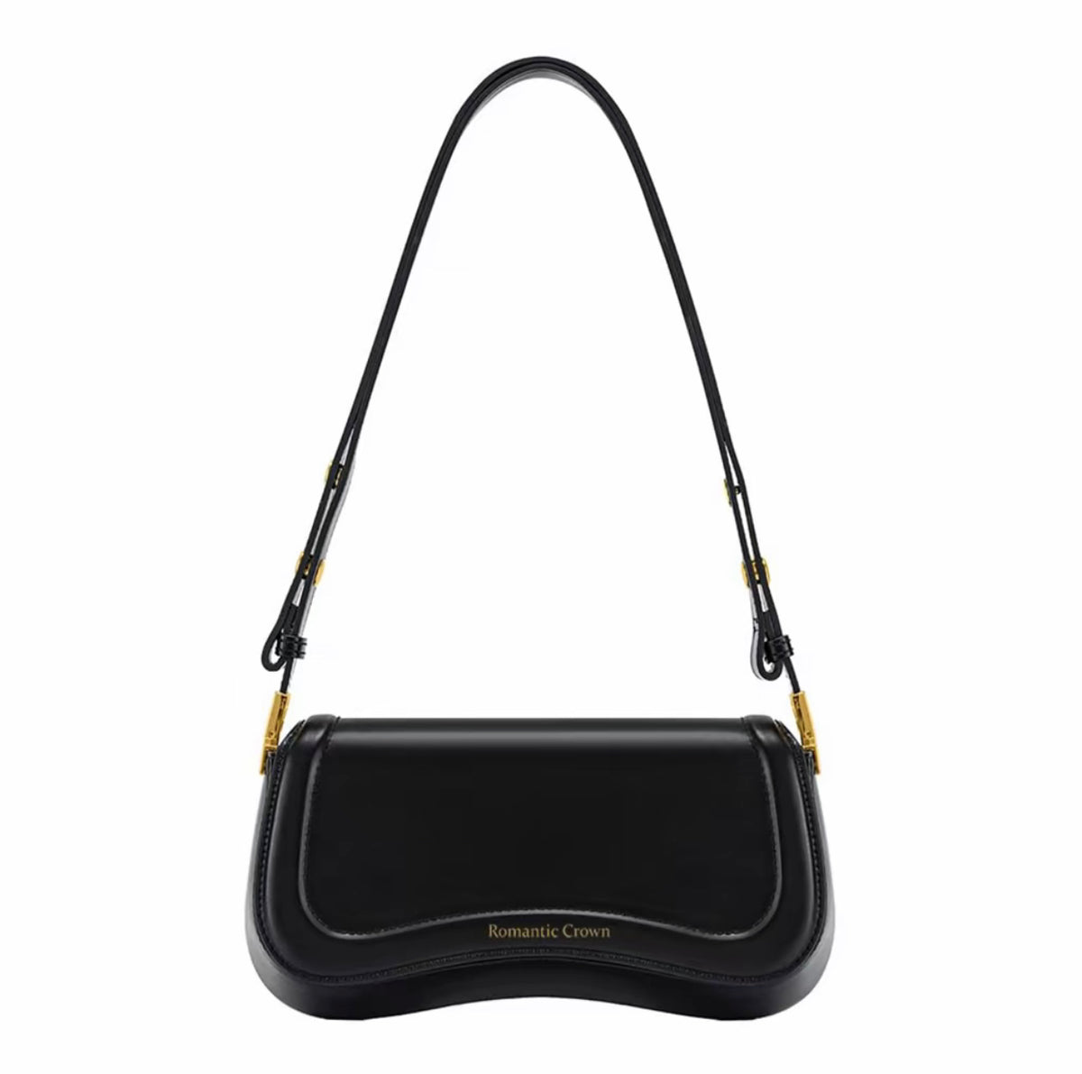 BOLSA TIRACOLO Feminina Elegante - Couro Preto om Alça Ajustável (ROMANTIC CROWN)