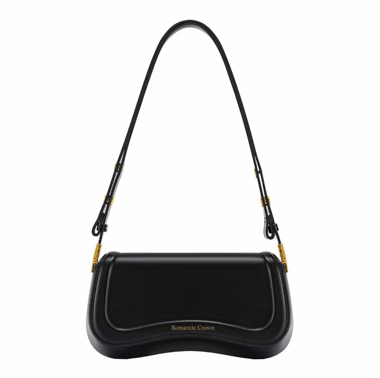 BOLSA TIRACOLO Feminina Elegante - Couro Preto om Alça Ajustável (ROMANTIC CROWN)