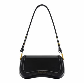 BOLSA TIRACOLO Feminina Elegante - Couro Preto om Alça Ajustável (ROMANTIC CROWN)