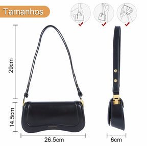 BOLSA TIRACOLO Feminina Elegante - Couro Preto om Alça Ajustável (ROMANTIC CROWN)