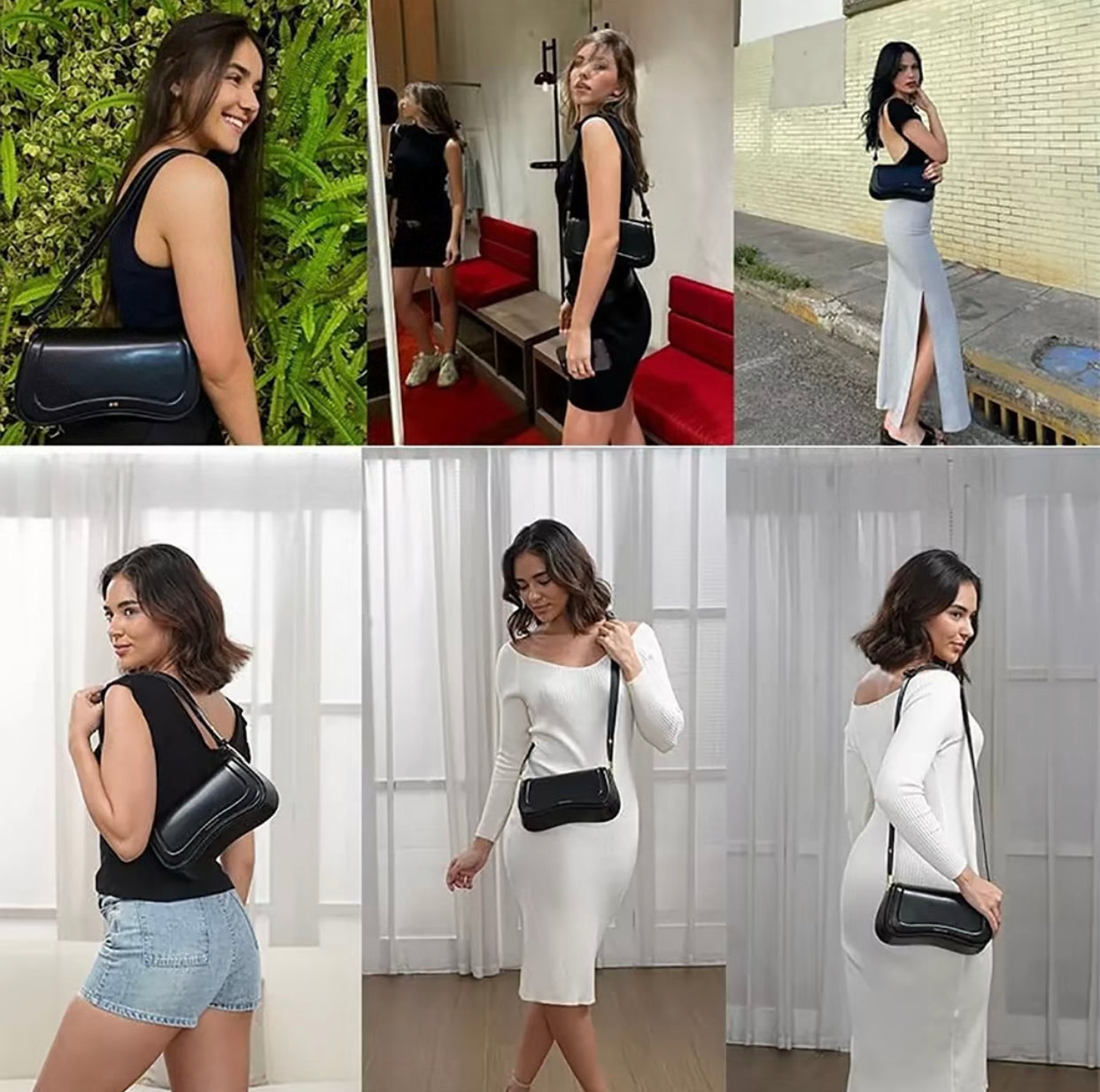 BOLSA TIRACOLO Feminina Elegante - Couro Preto om Alça Ajustável (ROMANTIC CROWN)