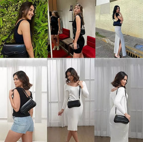 BOLSA TIRACOLO Feminina Elegante - Couro Preto om Alça Ajustável (ROMANTIC CROWN)