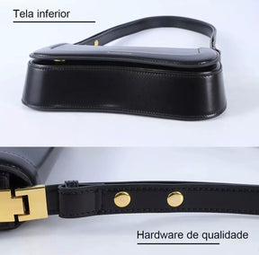 BOLSA TIRACOLO Feminina Elegante - Couro Preto om Alça Ajustável (ROMANTIC CROWN)
