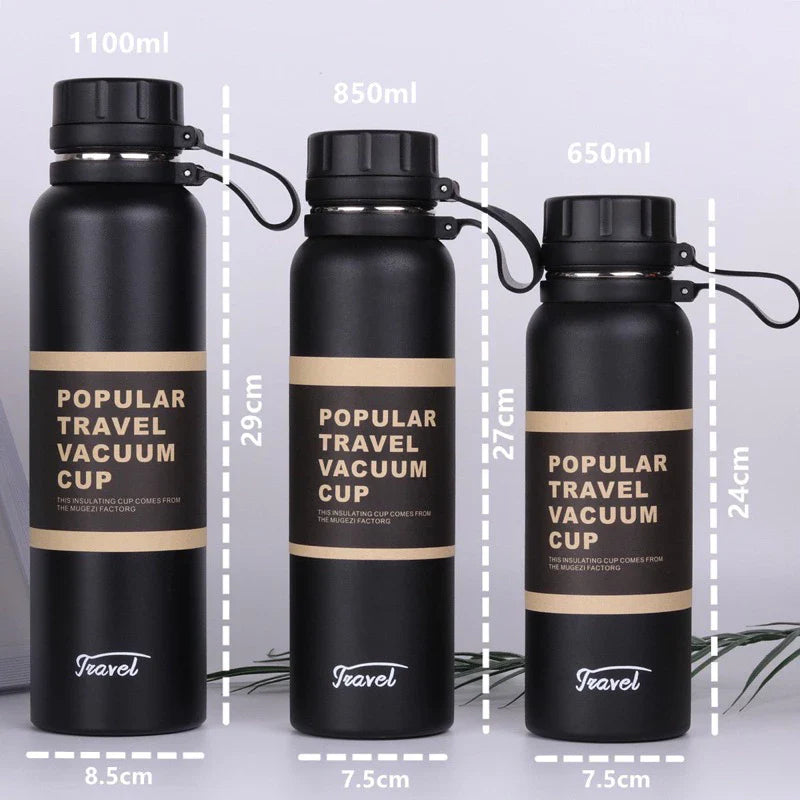 Garrafa Térmica em Aço Inoxidável 650ml / 850ml / 1100ml – Travel à Vácuo, Esportiva e Antivazamento